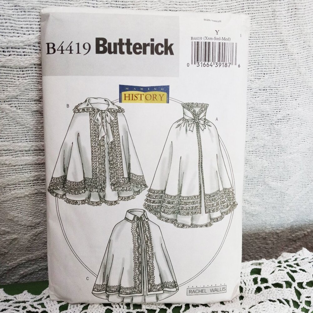 Butterick Sewing Pattern B4419 History Reenactment NIP Uncut SZ Xsml-Sm-Med